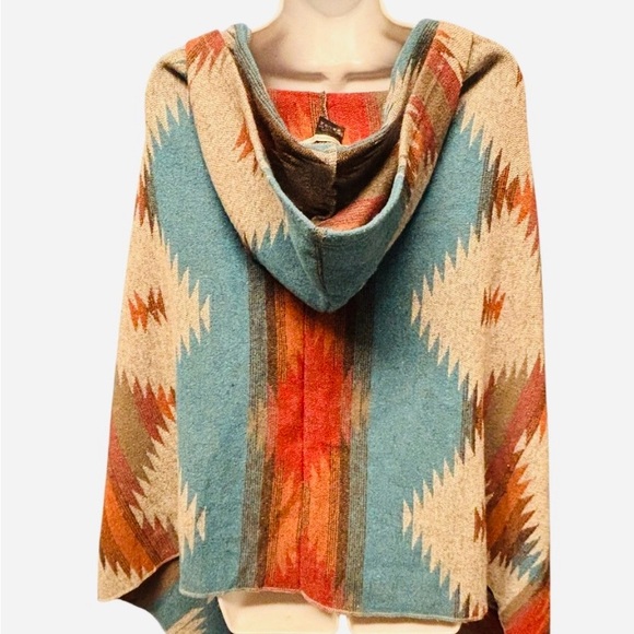 Cozy Multi-colored Hooded Sweater Poncho - Picture 3 of 6